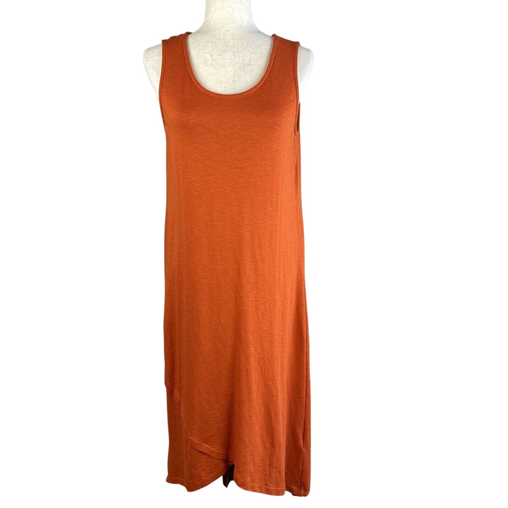 Chico's Tulip Hem Maxi Midi Tank Shift Dress Size 1 M Orange Cotton Modal Jersey